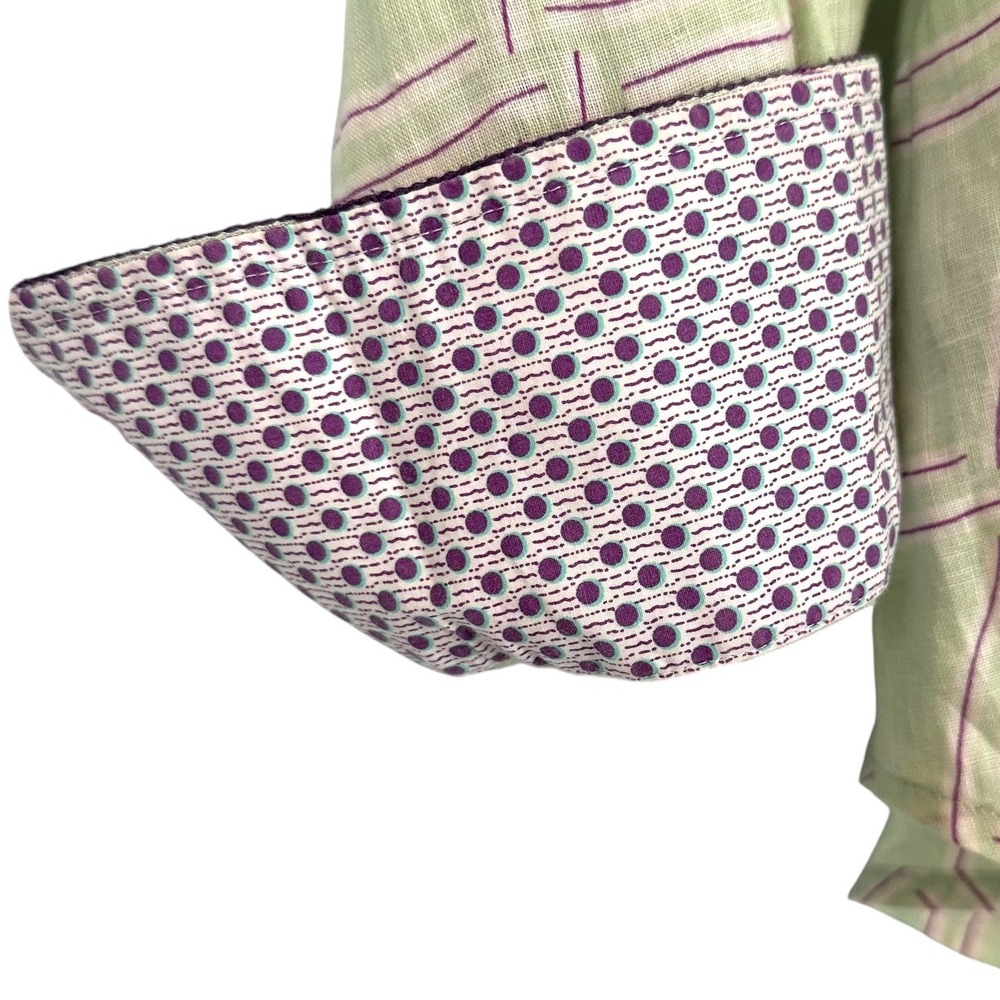 Robert Graham Embroidered Linen Blend Button Down Shirt Green Purple Mens Large - Picture 14 of 15